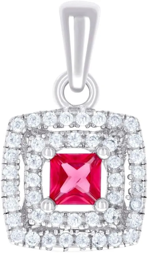 JewelryWeb 925 Sterling Silver Womens Red White Princess cut Round CZ Simulated Diamond Square Fashion Pendant Necklace 17.2x9.8mm Wide-Pendant for Women
