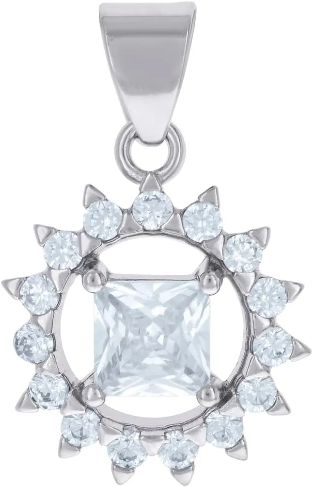 JewelryWeb 925 Sterling Silver Womens Round Princess cut CZ Simulated Diamond-Round Fashion Charm Pendant Necklace-Pendant for Women