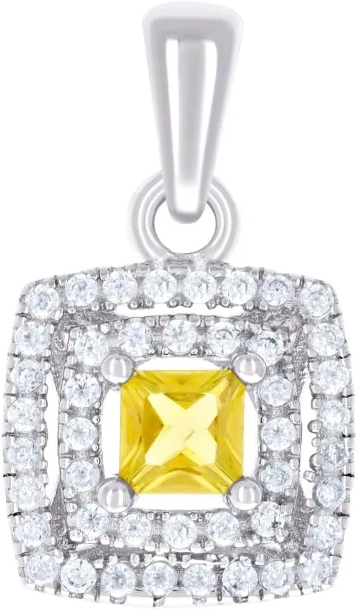 JewelryWeb 925 Sterling Silver Womens Yellow White Princess cut Round CZ Simulated Diamond Square Fashion Pendant Necklace 17.2x9.8mm Wide-Pendant for Women
