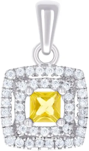 JewelryWeb 925 Sterling Silver Womens Yellow White Princess cut Round CZ Simulated Diamond Square Fashion Pendant Necklace 17.2x9.8mm Wide-Pendant for Women