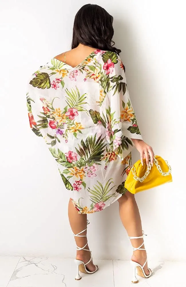 KEYUFANG Women 3 Piece Vocation Outfits Summer Suit Floral Kimono Cardigans Beach Cover Up Crop Cami Top Short Set