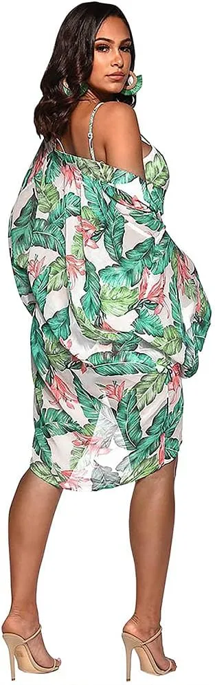 KEYUFANG Women 3 Piece Vocation Outfits Summer Suit Floral Kimono Cardigans Beach Cover Up Crop Cami Top Short Set