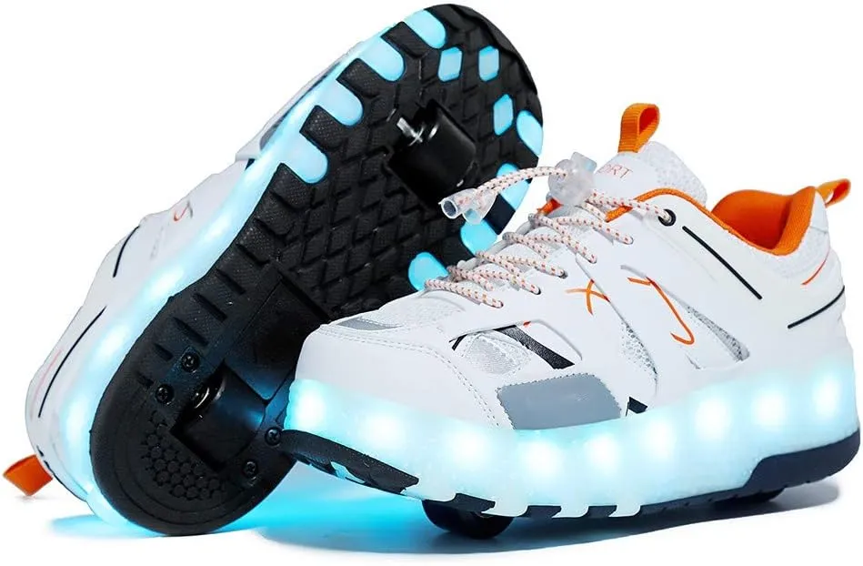 Kids USB Charging Led Light Up Shoes with Wheels Fashion Sneakers Kids Skateboarding for Girls Boys Shoes Comfortable Mesh Surface Thanksgiving Christmas Day Best GiftWhite-USA 4