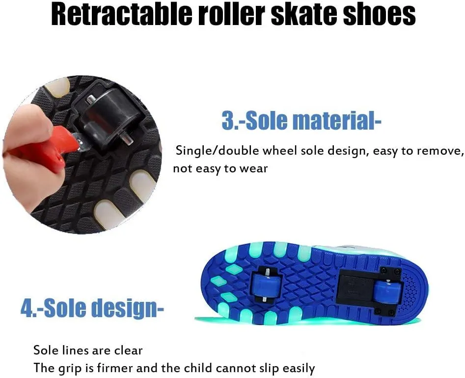 Kids USB Charging Led Light Up Shoes with Wheels Fashion Sneakers Kids Skateboarding for Girls Boys Shoes Comfortable Mesh Surface Thanksgiving Christmas Day Best GiftWhite-USA 4