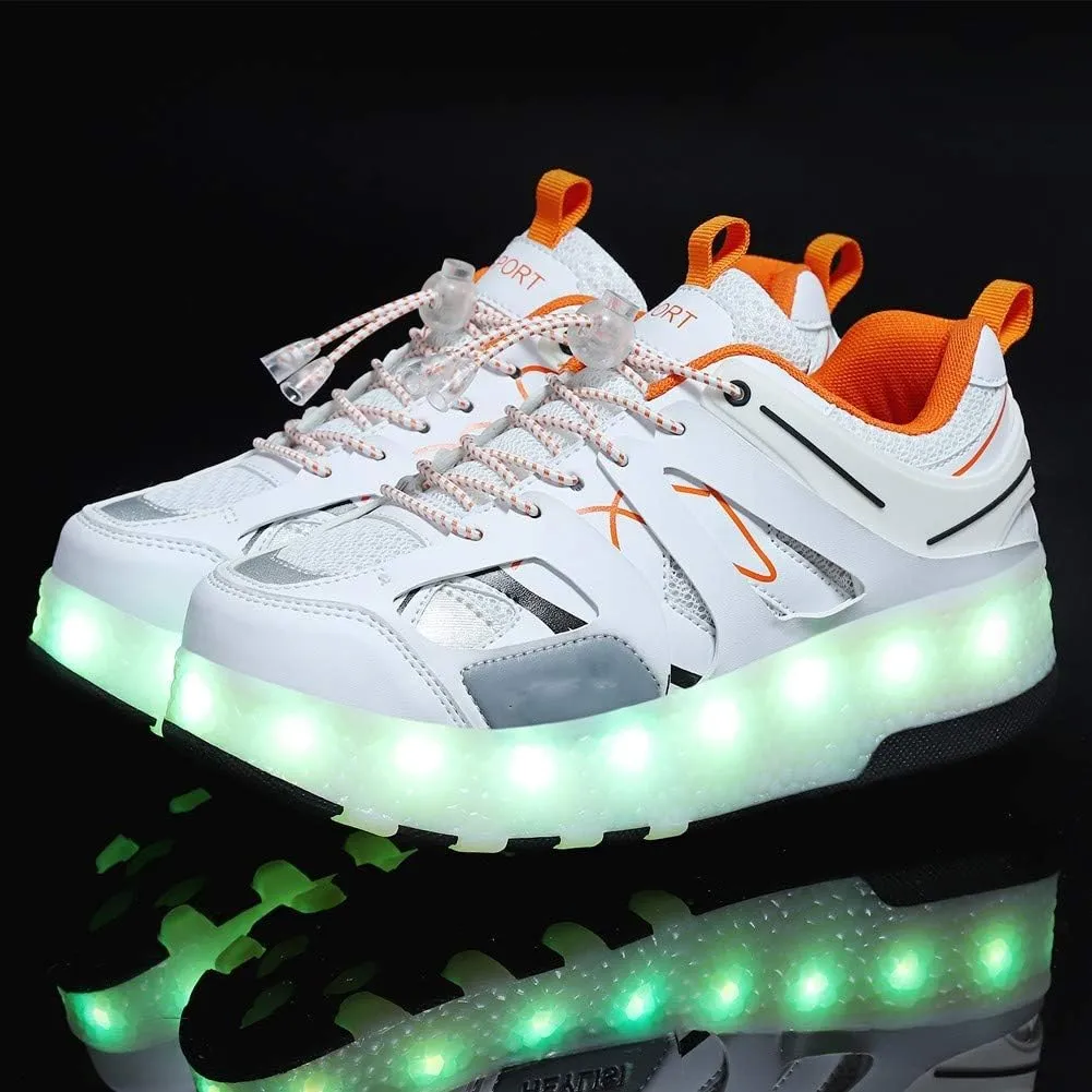 Kids USB Charging Led Light Up Shoes with Wheels Fashion Sneakers Kids Skateboarding for Girls Boys Shoes Comfortable Mesh Surface Thanksgiving Christmas Day Best GiftWhite-USA 4