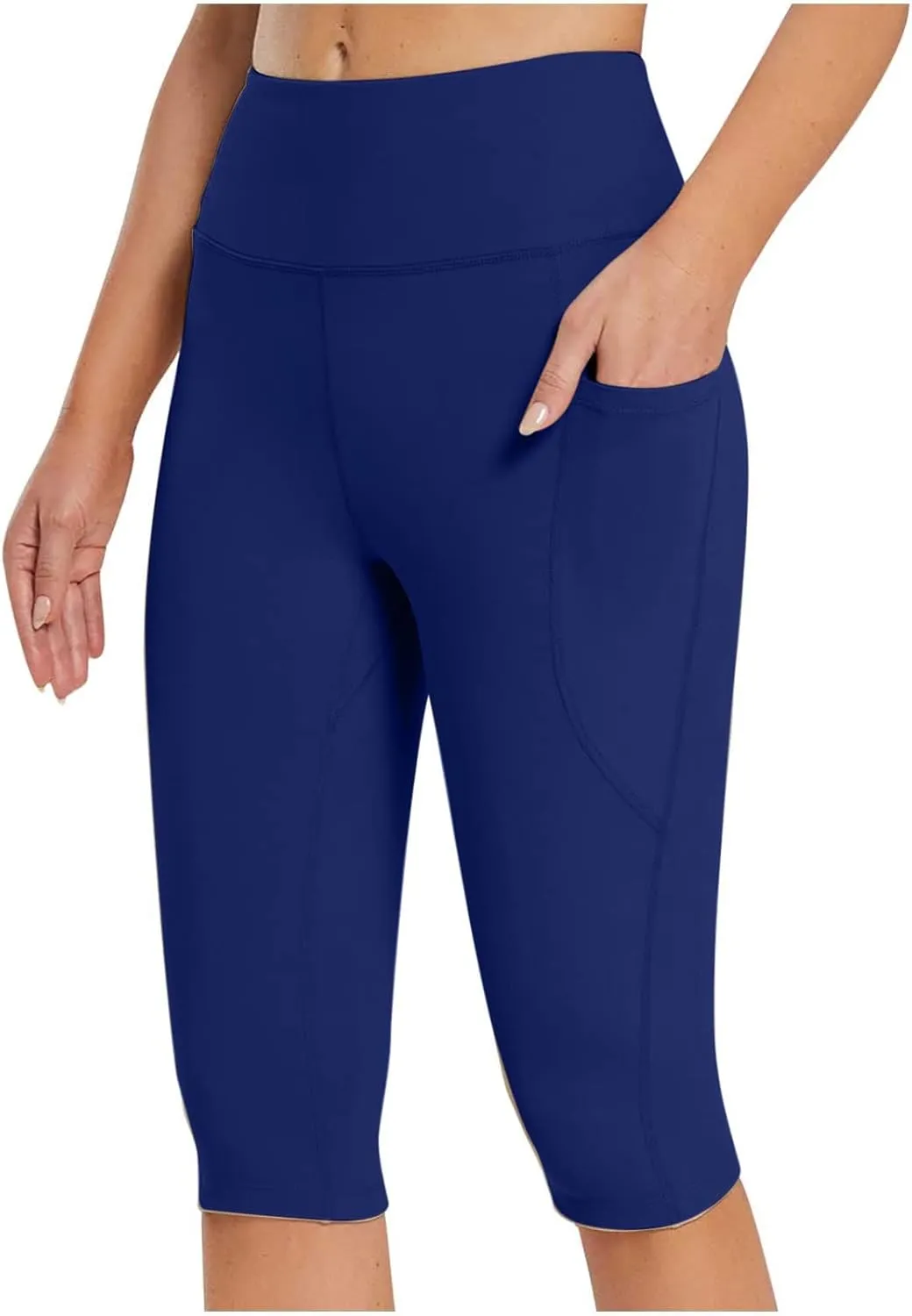 Knee Length Capri Leggings for Women, Y2k High Waist Plus Size Cotton Capris Tummy Control Slim Fit Yoga Trousers