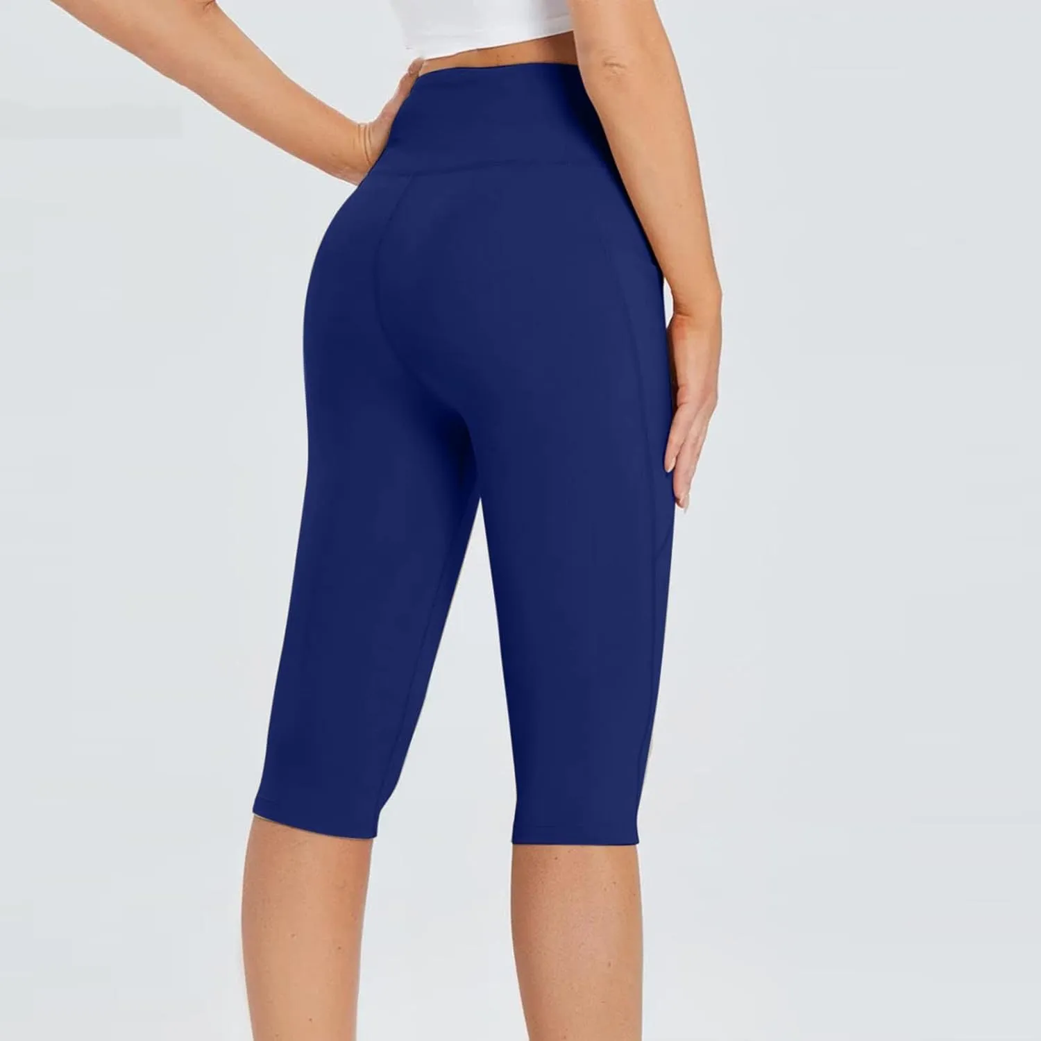 Knee Length Capri Leggings for Women, Y2k High Waist Plus Size Cotton Capris Tummy Control Slim Fit Yoga Trousers