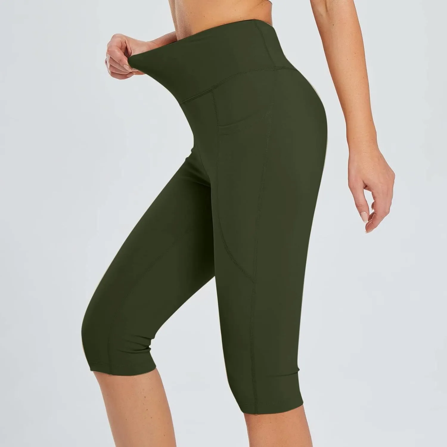 Knee Length Capri Leggings for Women, Y2k High Waist Plus Size Cotton Capris Tummy Control Slim Fit Yoga Trousers