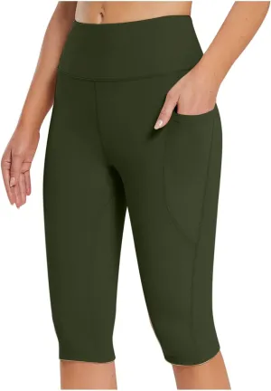 Knee Length Capri Leggings for Women, Y2k High Waist Plus Size Cotton Capris Tummy Control Slim Fit Yoga Trousers