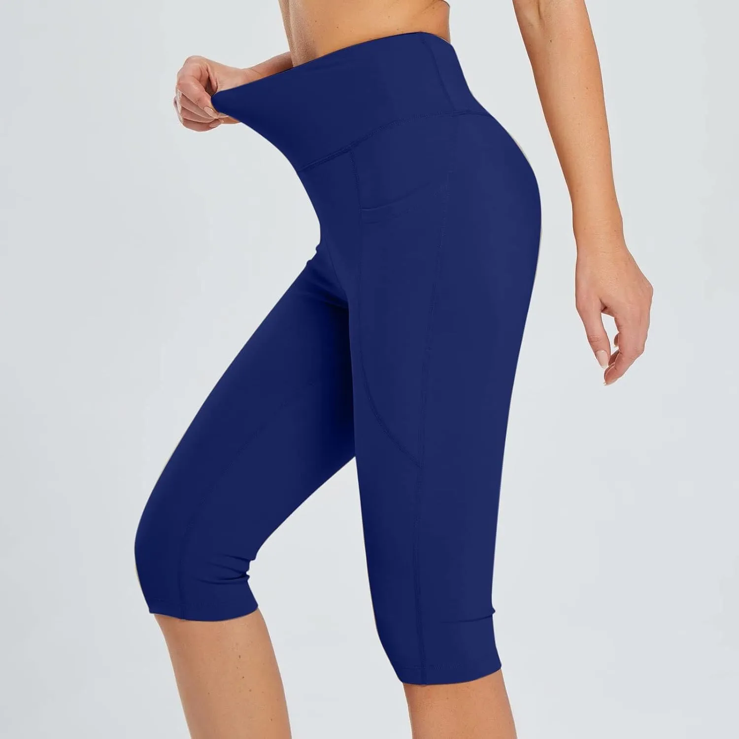 Knee Length Capri Leggings for Women, Y2k High Waist Plus Size Cotton Capris Tummy Control Slim Fit Yoga Trousers