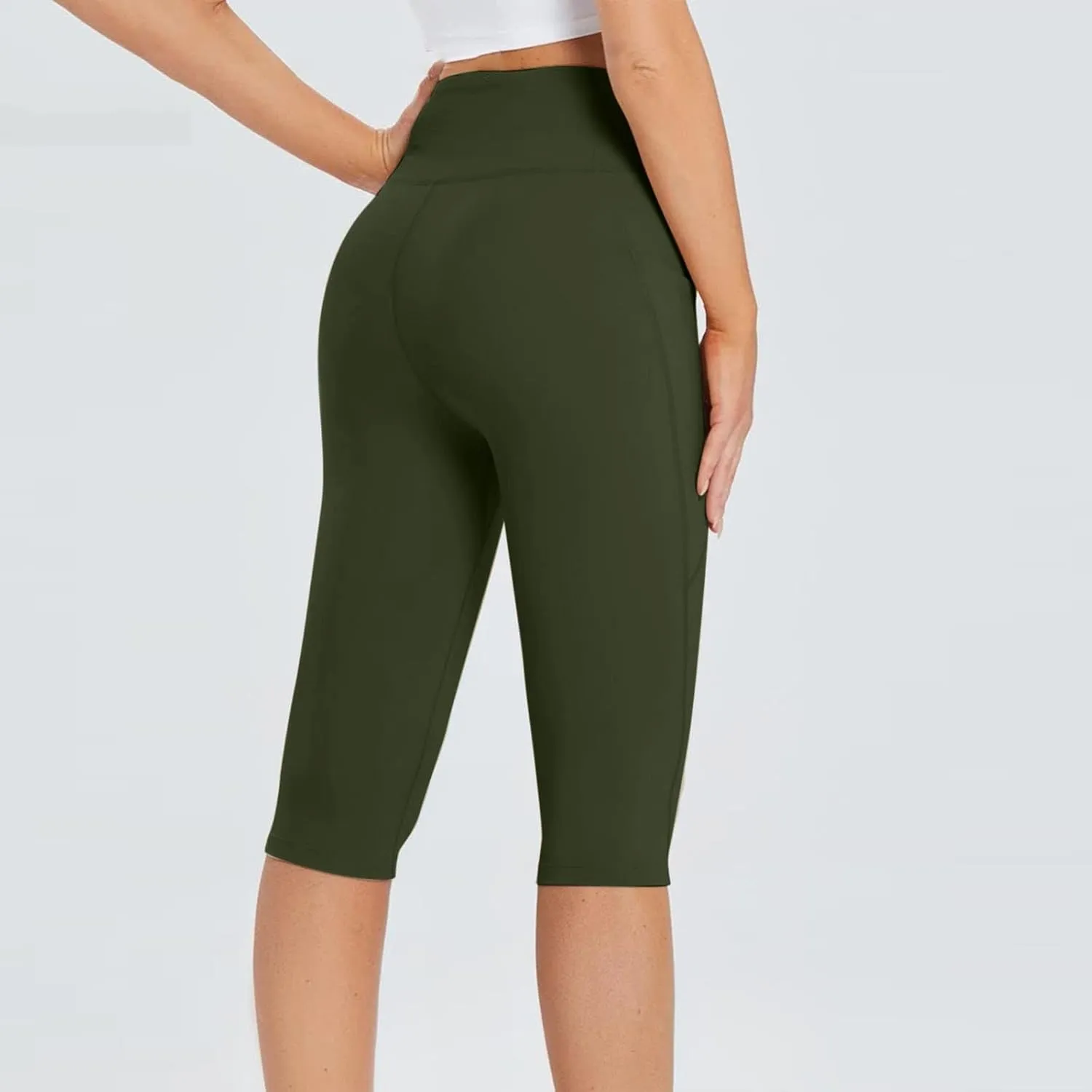 Knee Length Capri Leggings for Women, Y2k High Waist Plus Size Cotton Capris Tummy Control Slim Fit Yoga Trousers