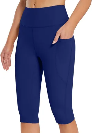 Knee Length Capri Leggings for Women, Y2k High Waist Plus Size Cotton Capris Tummy Control Slim Fit Yoga Trousers