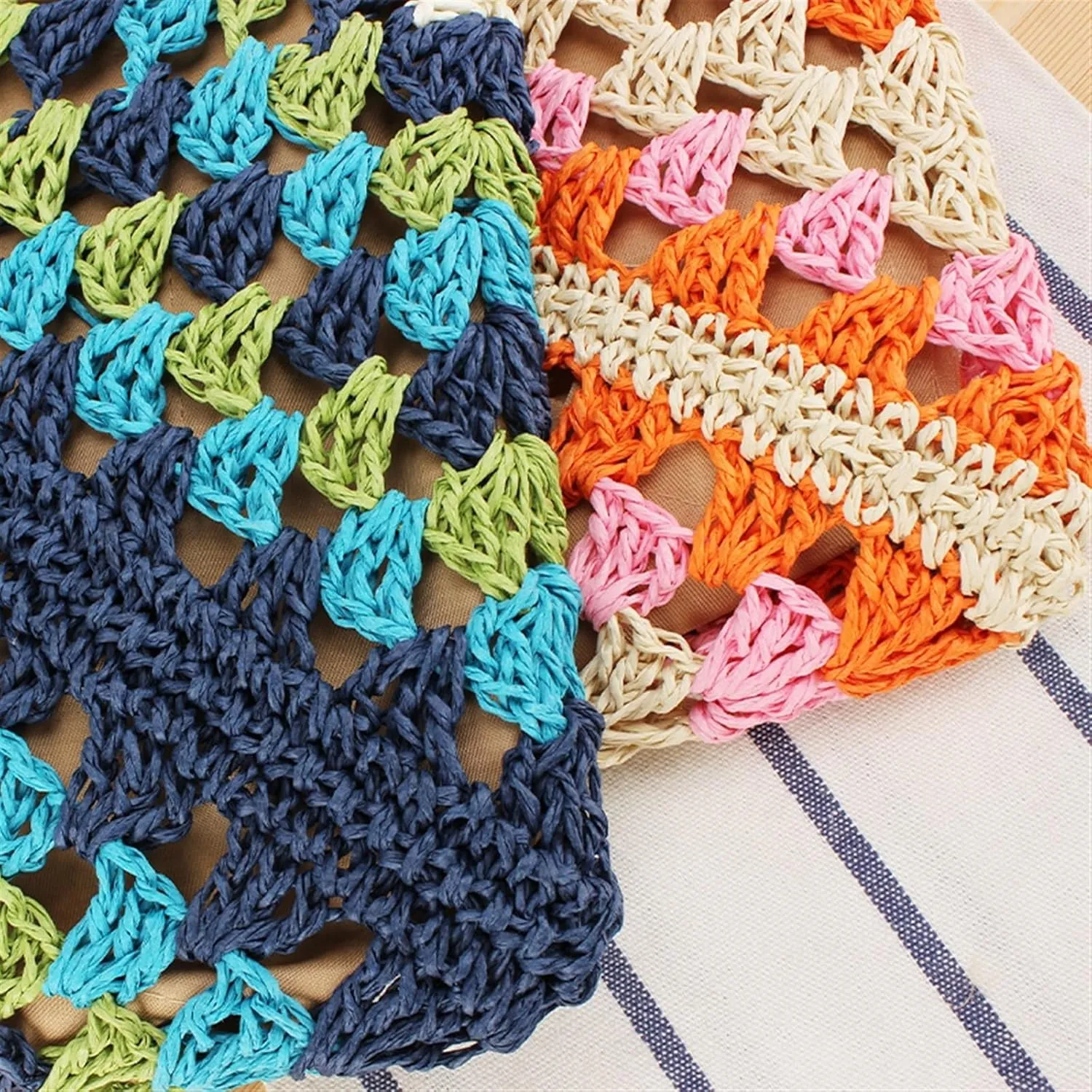 Large Capacity Woven Bag 2024 All-match Fashion Paper Rope Woven Bag Holiday Commuter Bag(Blue)