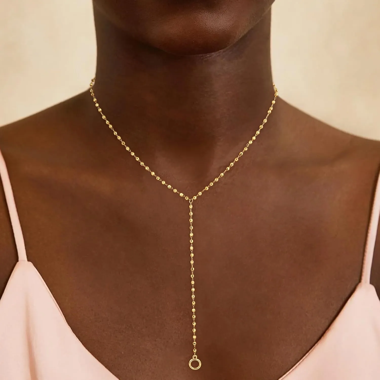 Lariat Gold Necklace for Women, Dainty Long Necklace 14k Gold Plated Y-Shaped Necklace Trendy Layered Bar Paperclip Link Beaded Chain Necklaces Simple Gold Jewelry for Women Gift