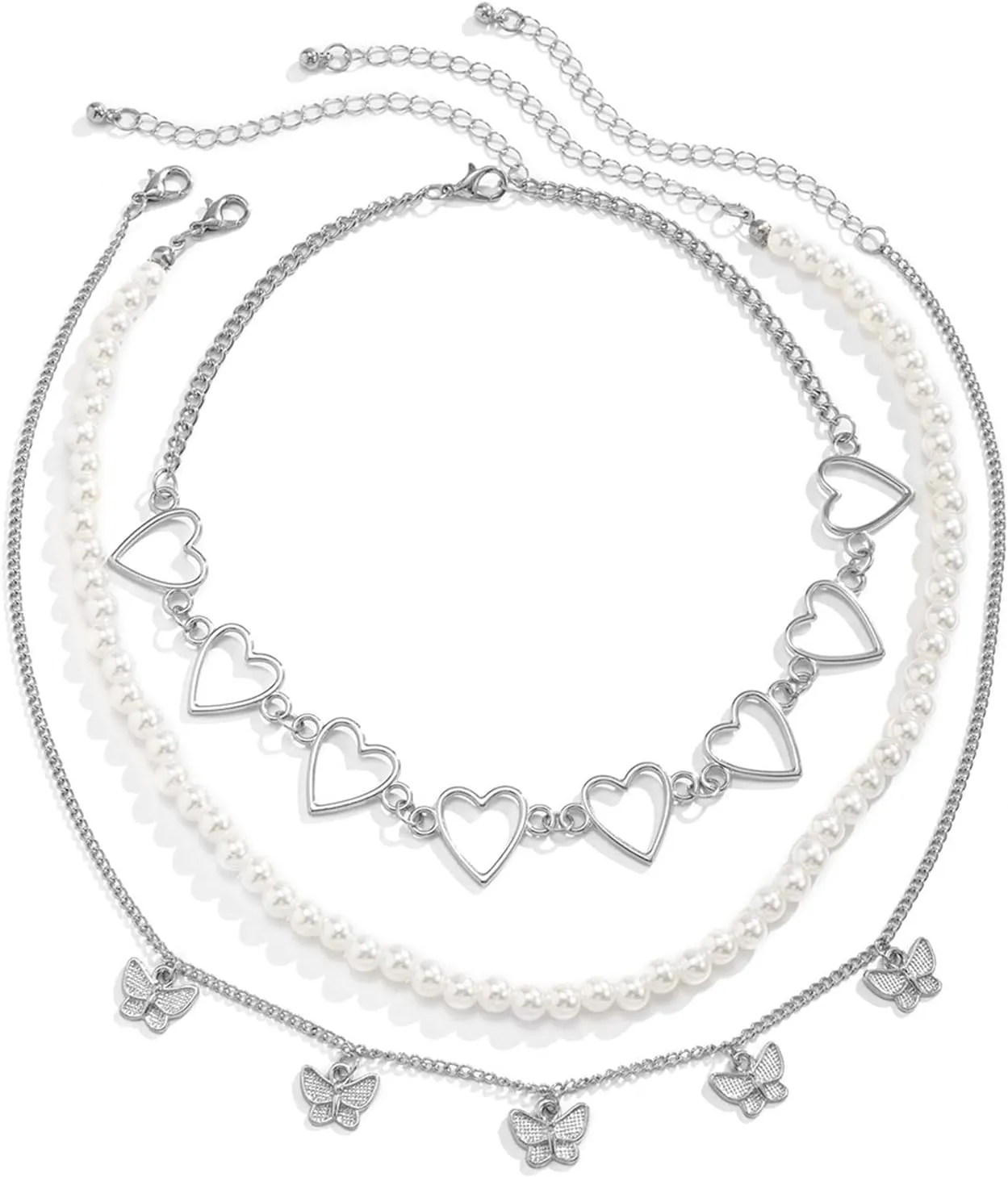 Layered Choker Necklace, Dainty Layered Necklaces for Women Hollow Heart Pendant Chain Necklaces for Women Girls, 3 Pieces