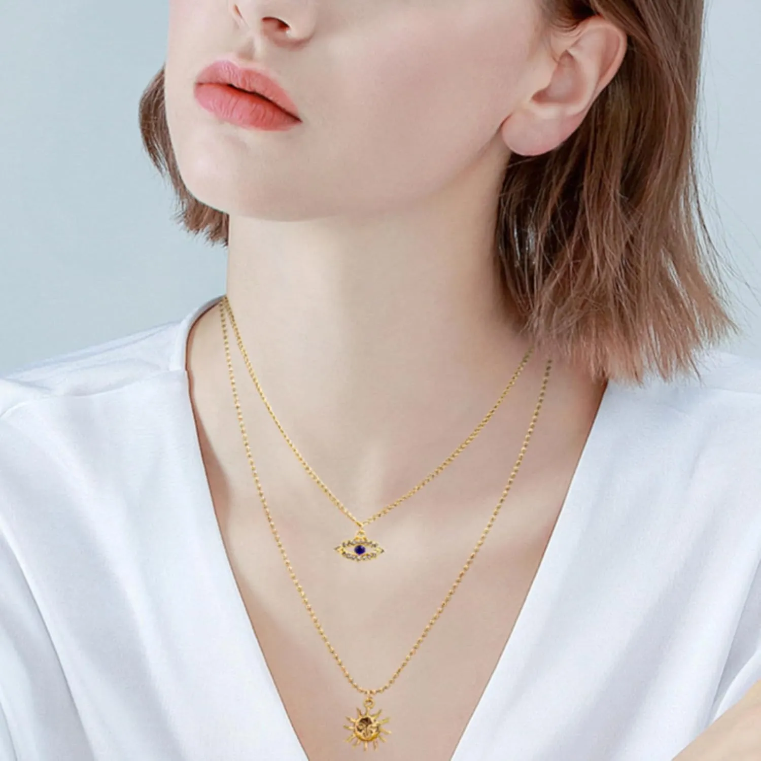 Layered Choker Necklaces for Women - 14K Gold Plated Dainty Layering Chain Necklace - Simple Adjustable Pendant Necklaces Layered Gold Chain Necklaces for Women Gifts