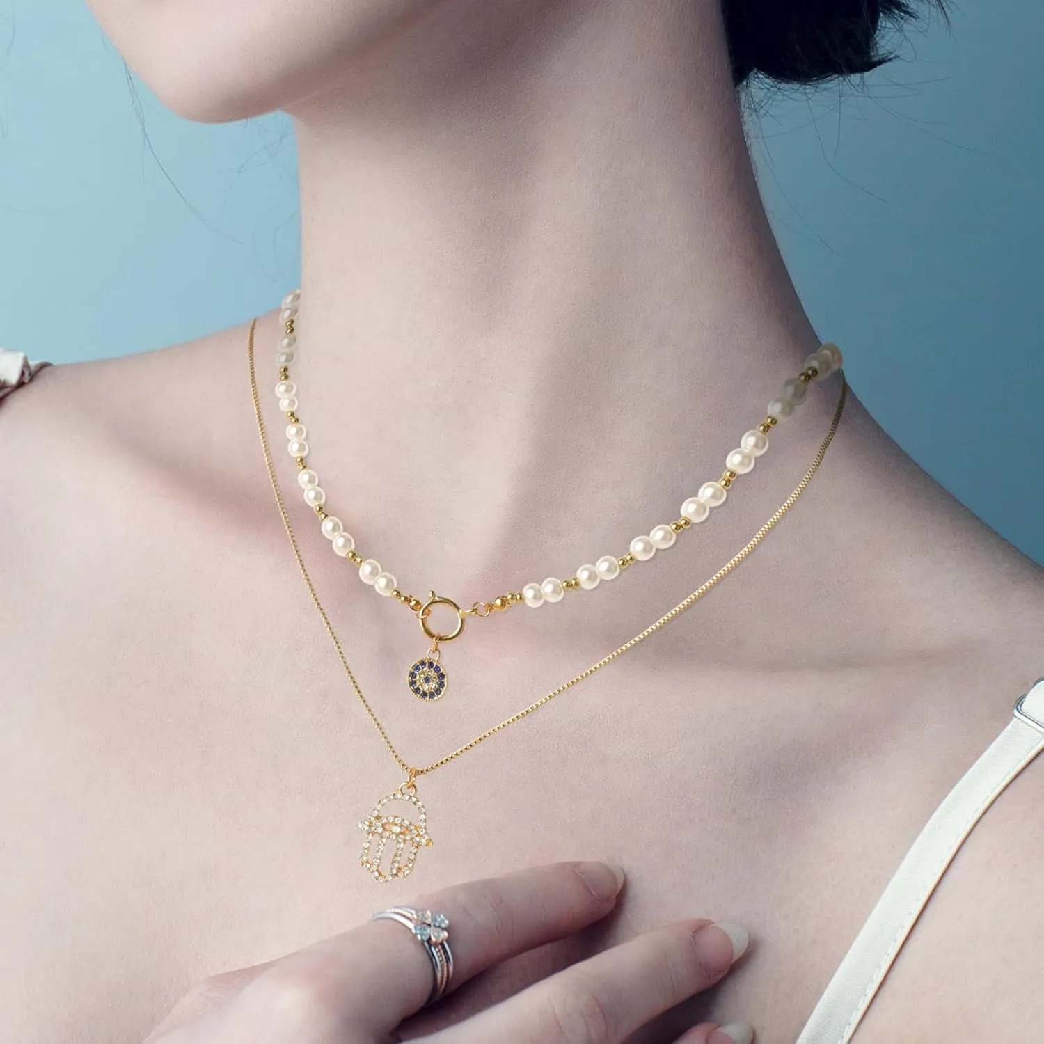 Layered Choker Necklaces for Women - 14K Gold Plated Dainty Layering Chain Necklace - Simple Adjustable Pendant Necklaces Layered Gold Chain Necklaces for Women Gifts