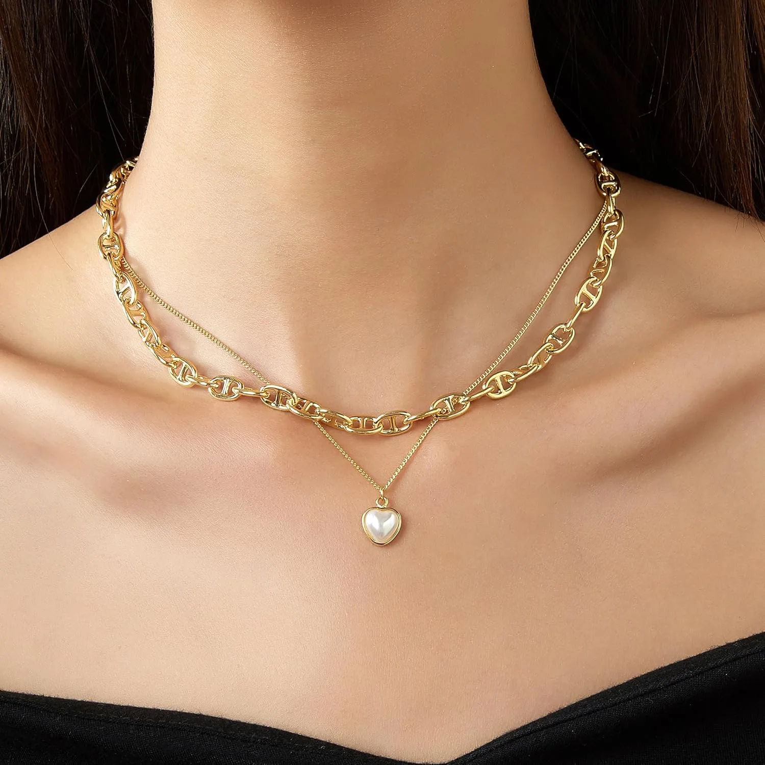 Layered Choker Necklaces for Women, Dainty 14K Gold Plated Bead Chain Necklace Pearl Ball Adjustable Pendant Necklaces Layered Necklaces Jewelry for Women