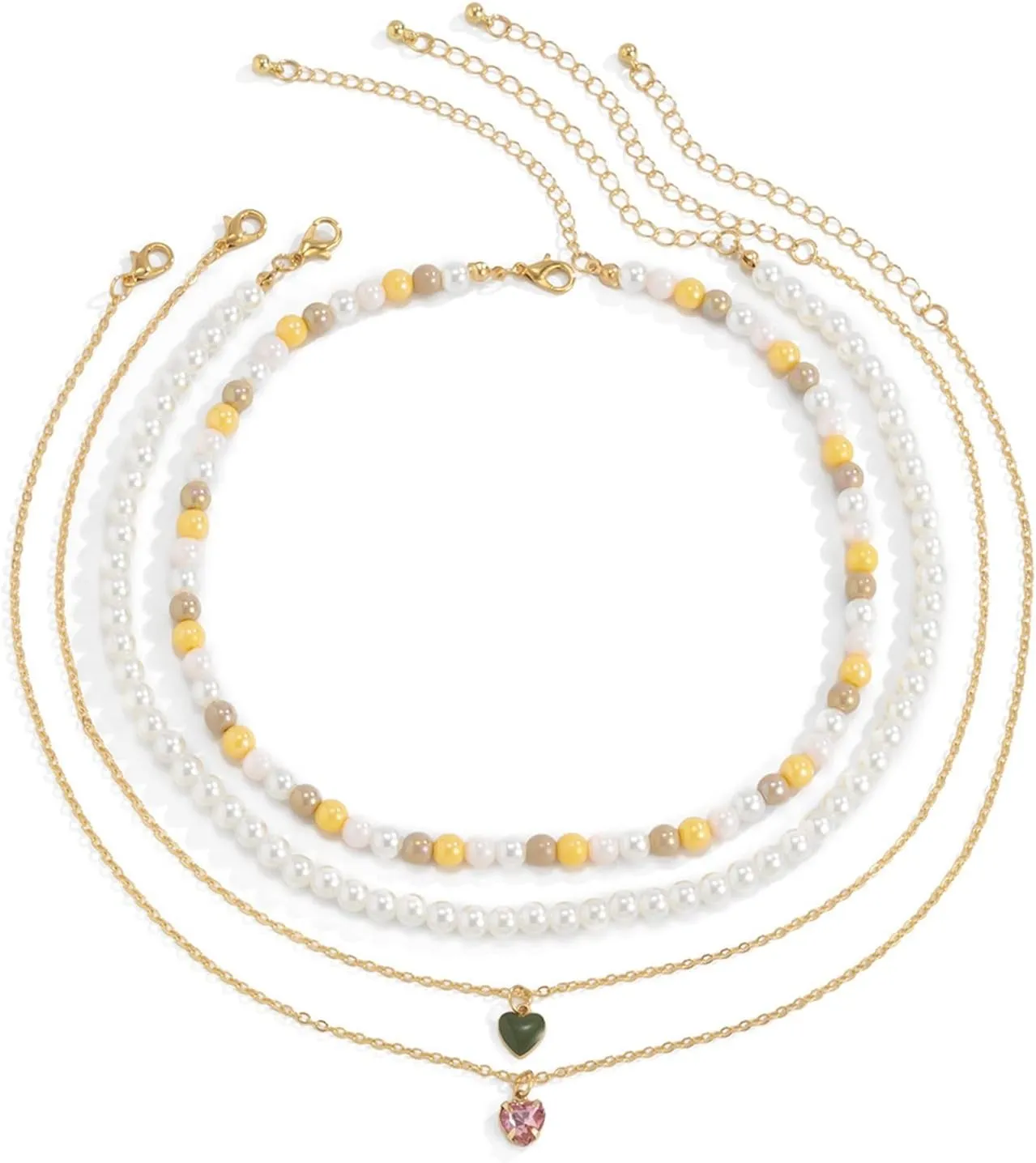 Layered Choker Necklaces for Women, Layered Necklaces for Women Heart Pearl Pendant Chain Necklaces Jewelry for Women and Girl, 4 Pieces, Gold