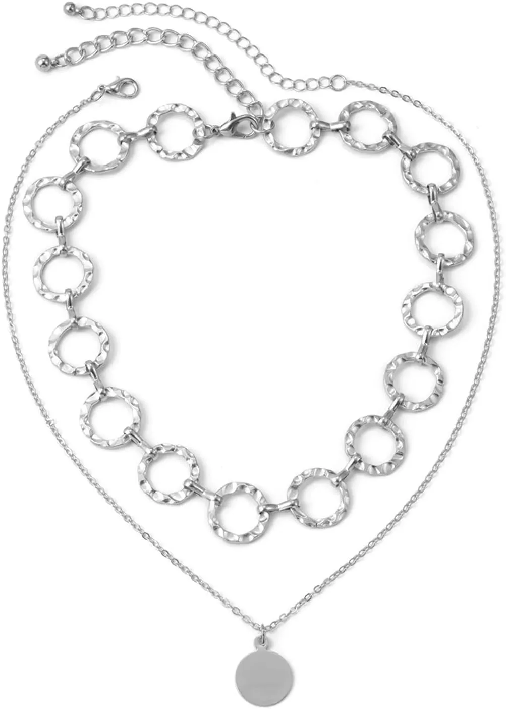 Layered Necklace, Dainty Layered Necklaces for Women Circle Sequins Pendant Chain Necklaces Jewelry Gifts for Birthday Wedding, 2 Pieces