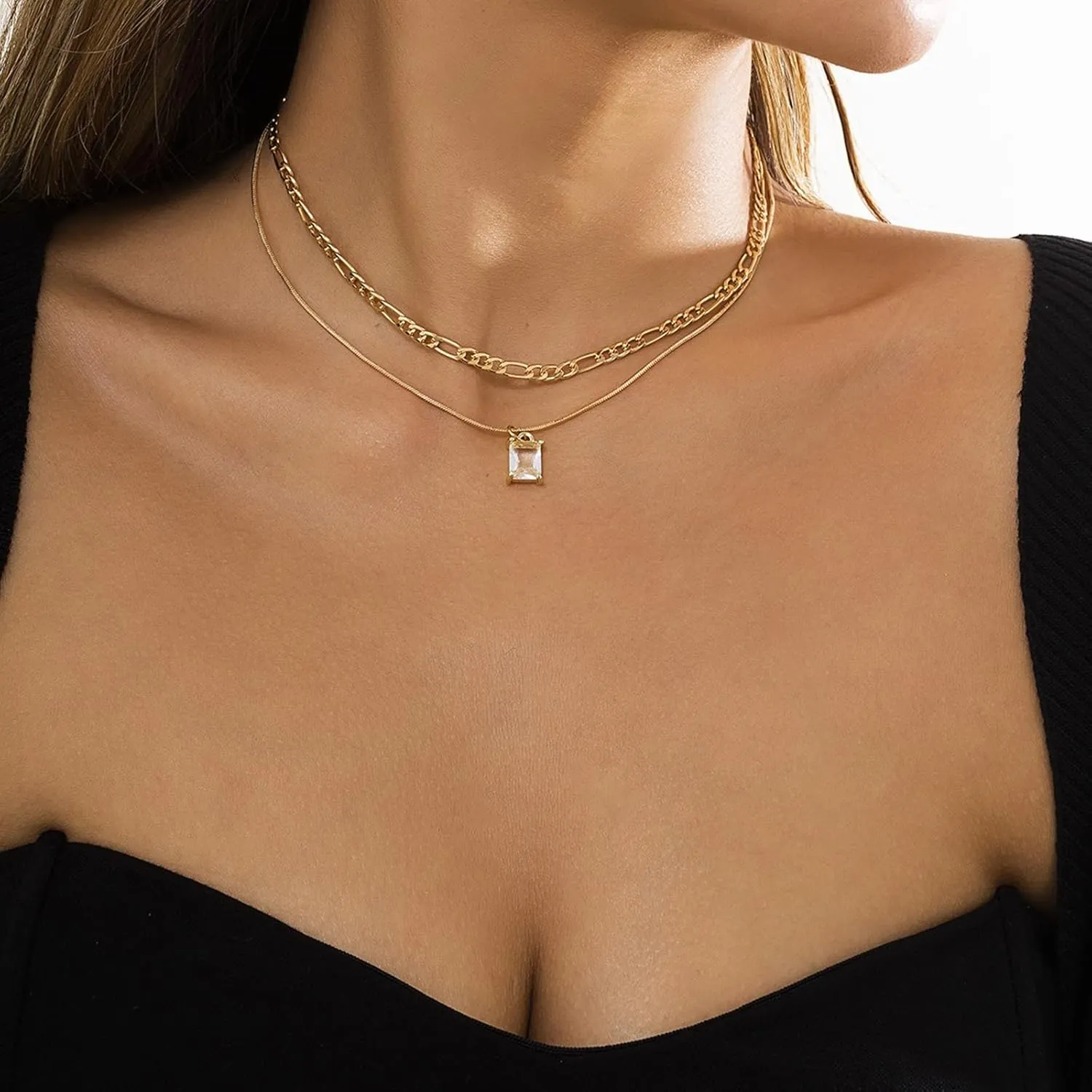 Layered Necklace, Dainty Layered Necklaces for Women Grass Pendant Chain Necklaces Jewelry Gifts for Birthday Wedding, 2 Pieces