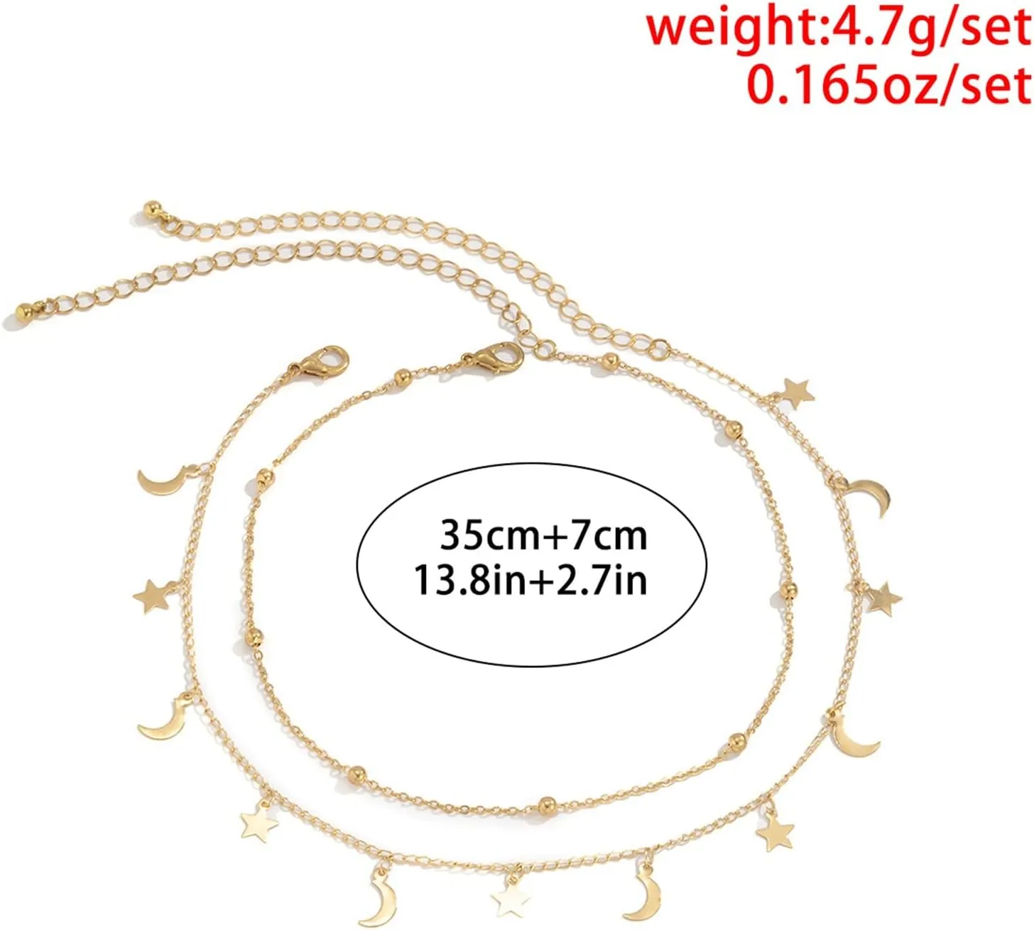Layered Necklaces for Women, Dainty Layered Necklaces for Women Star and Moon Tassel Chain Chain Necklaces Jewelry Birthday Gift for Her, 2 Pieces