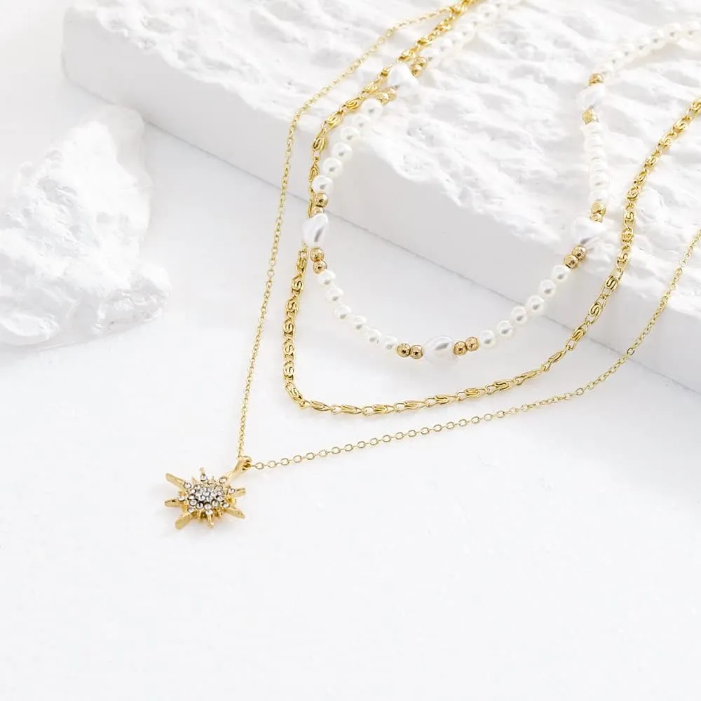 Layered Necklaces for Women,Dainty 3 Layer Necklace Choker 14k Gold Plated Multilayer Necklaces Gifts For Mom Daughter Wife Girlfriend