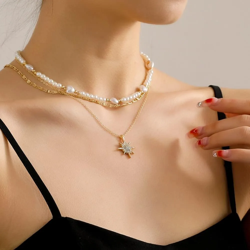 Layered Necklaces for Women,Dainty 3 Layer Necklace Choker 14k Gold Plated Multilayer Necklaces Gifts For Mom Daughter Wife Girlfriend