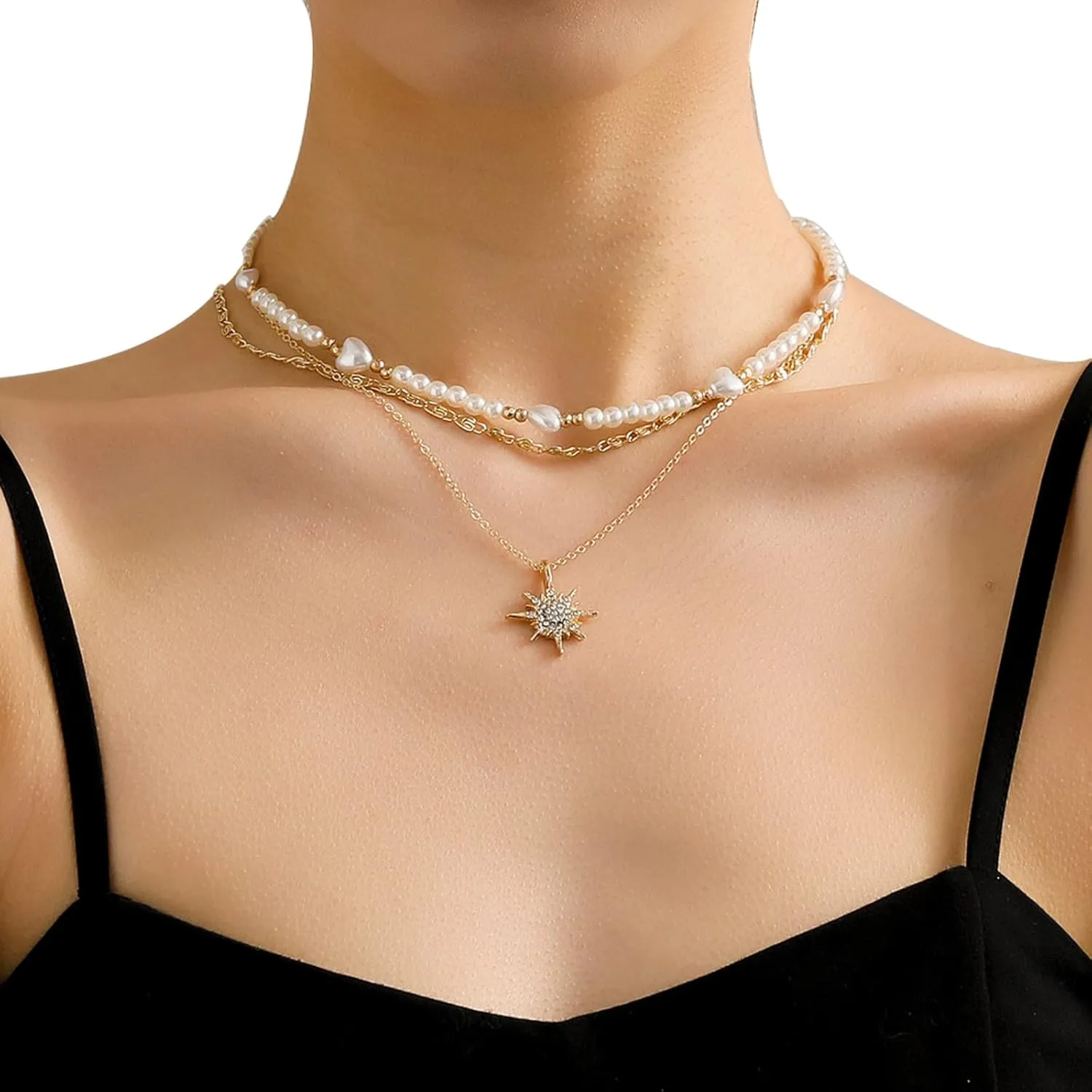 Layered Necklaces for Women,Dainty 3 Layer Necklace Choker 14k Gold Plated Multilayer Necklaces Gifts For Mom Daughter Wife Girlfriend