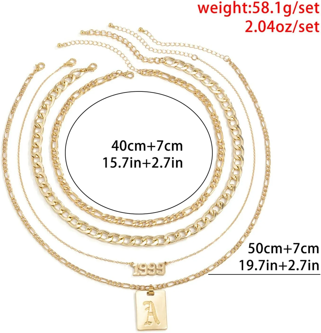 Layering Necklaces for Women Trendy , Rectangle Tag Cuban Figaro Chain 4 Layered Layered Necklaces for Women Silver with Initials