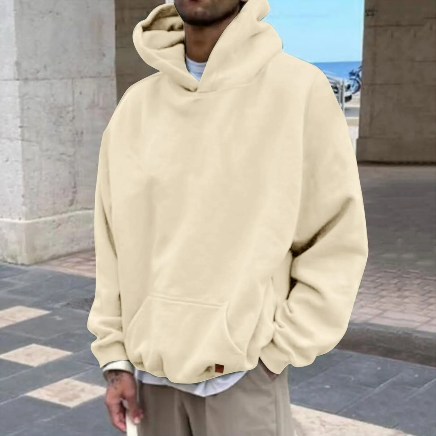 LCMTWX Hoodies for Men Winter Casual Loose Solid Hooded Sweater Top Men's Hooded Fleece Sweatshirt Heavyweight Fleece