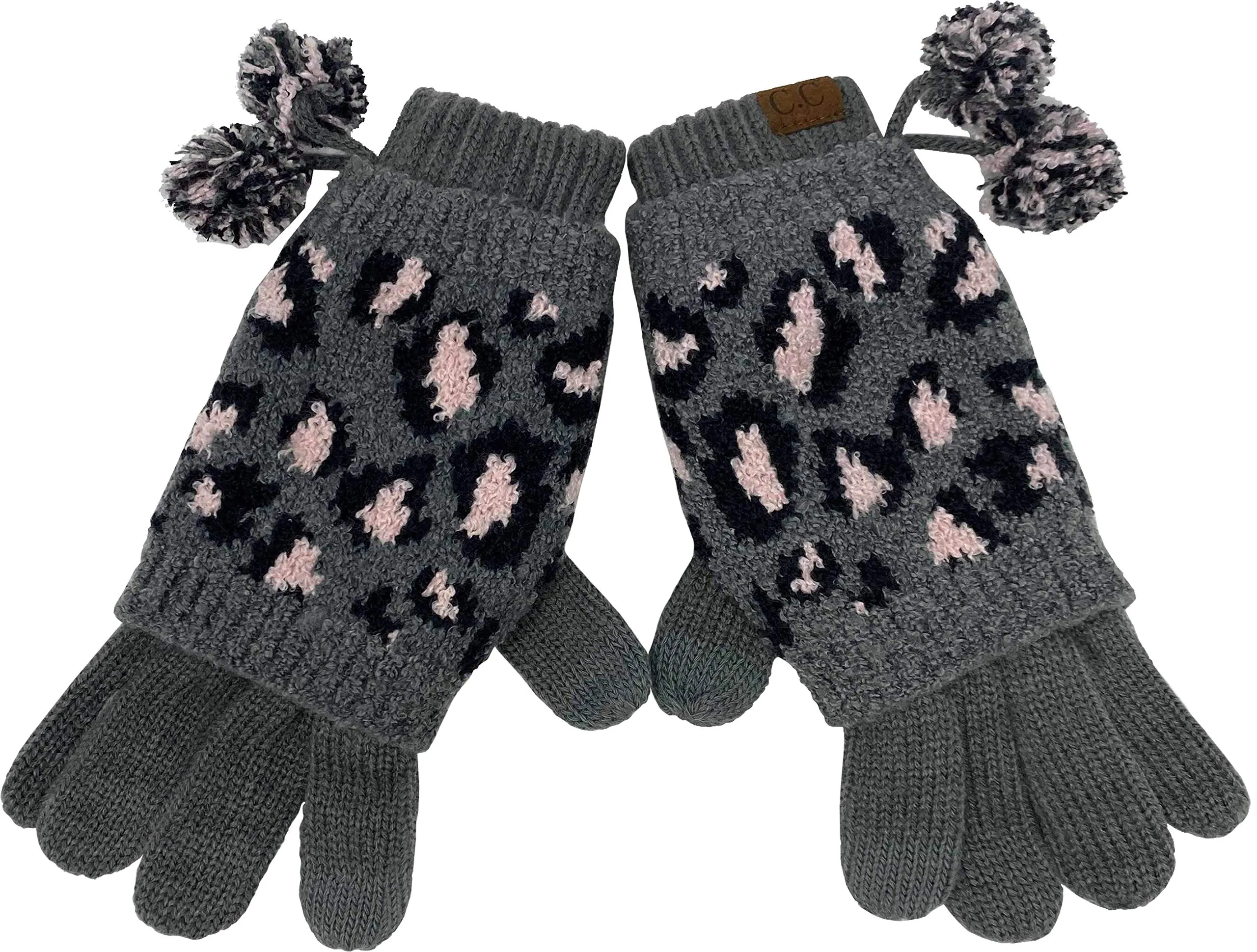 Leopard Print Pom Gloves by Funky Junque