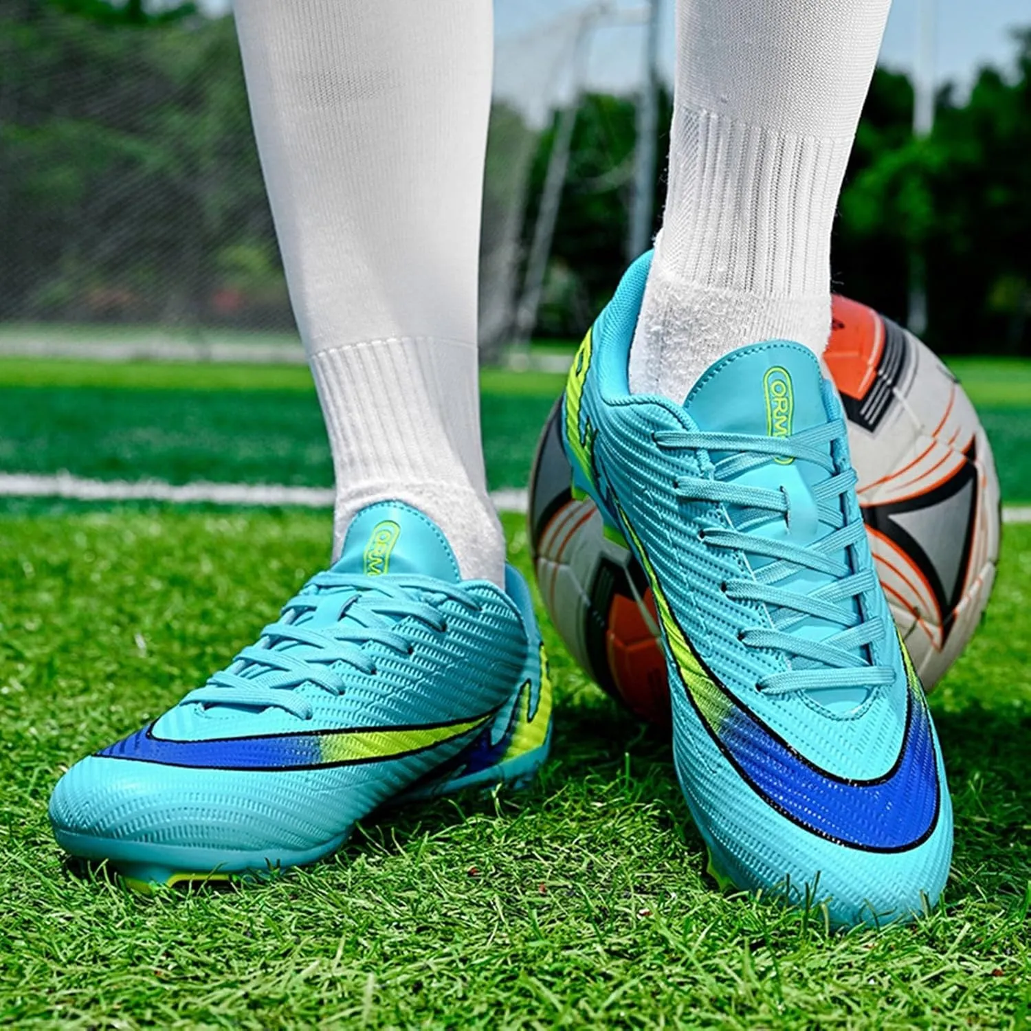 Lightweight Soccer Cleats, Football Cleats Breathable High Top Shock Resistant for Big Boys Youth Indoor Outdoor Athletic Training Sneakers