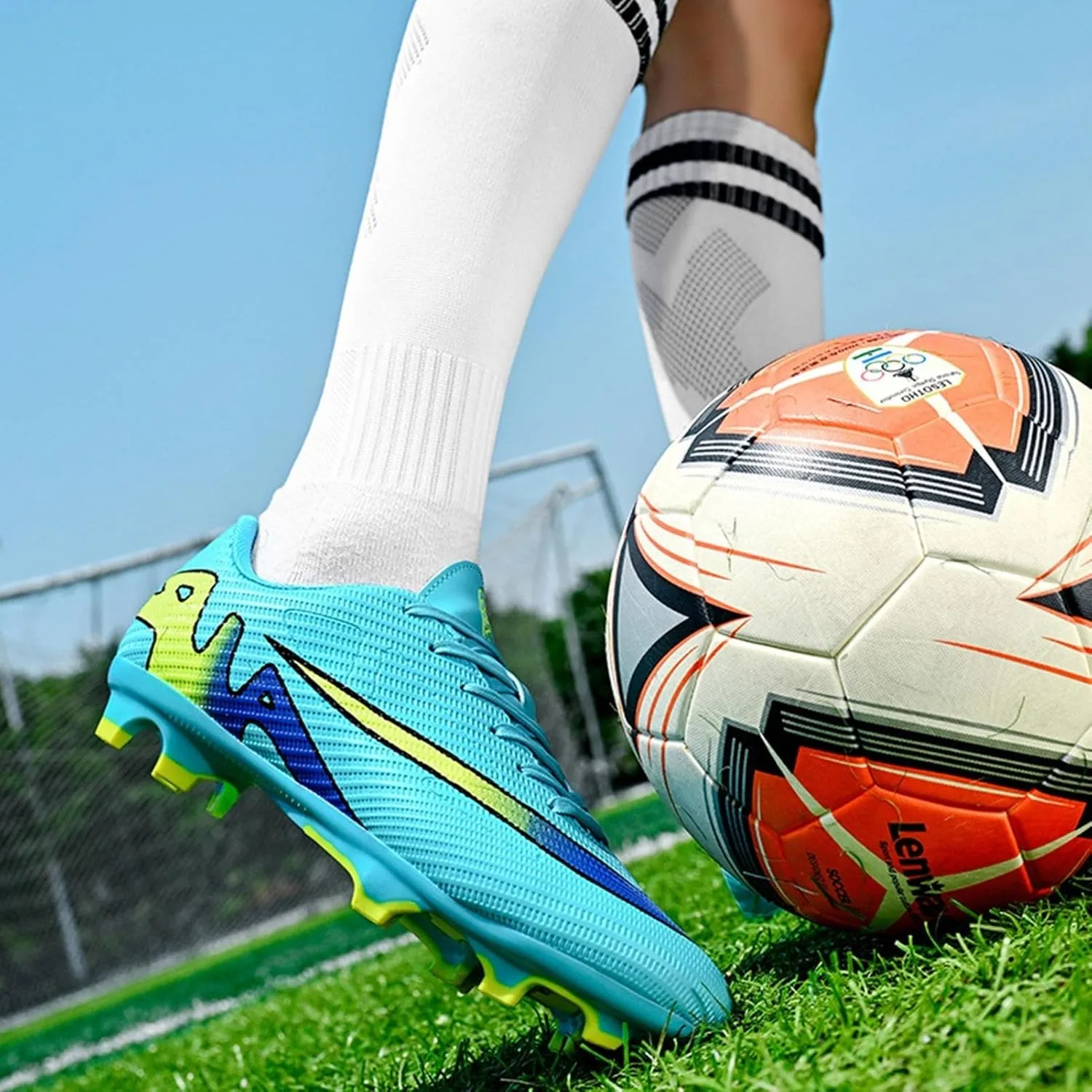 Lightweight Soccer Cleats, Football Cleats Breathable High Top Shock Resistant for Big Boys Youth Indoor Outdoor Athletic Training Sneakers