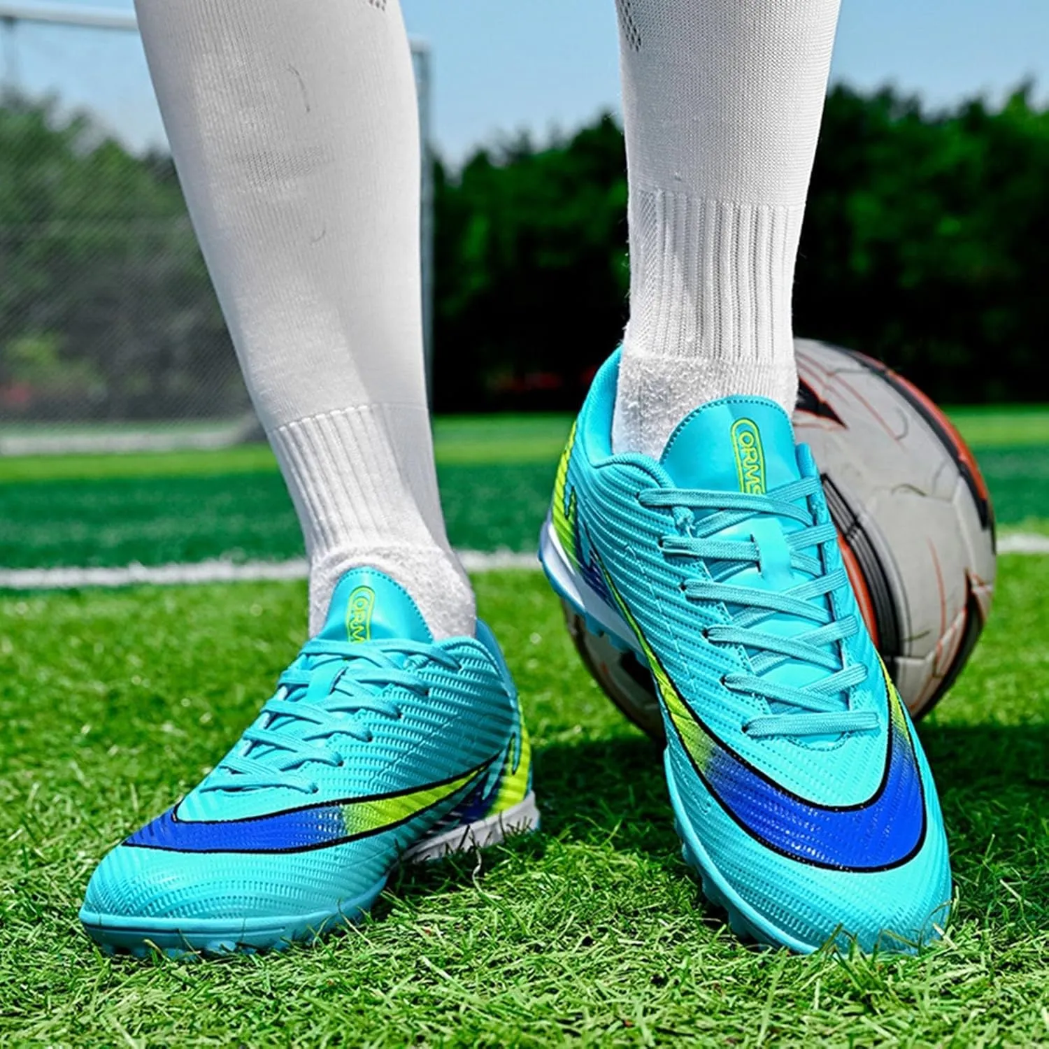 Lightweight Soccer Cleats, Football Cleats Breathable High Top Shock Resistant for Big Boys Youth Indoor Outdoor Athletic Training Sneakers