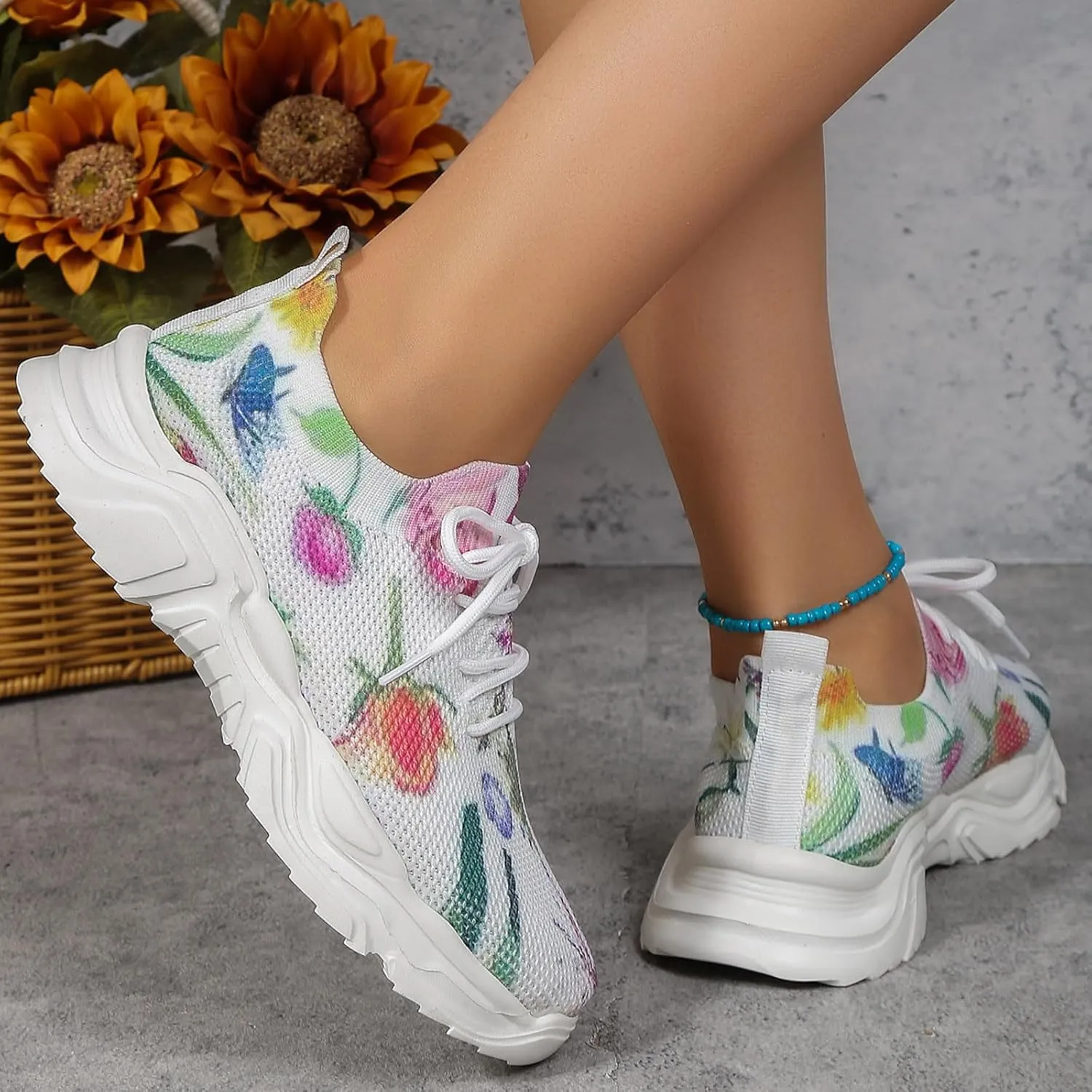 Lightweight Walking Tennis Shoes for Women Fashion Low Top Sneakers with Platform Outdoor Casual Fitness Shoe