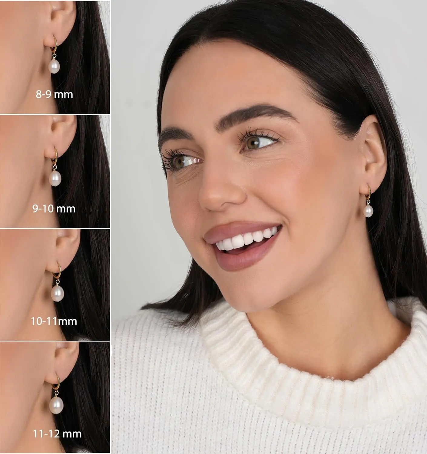 LILY LUSTRE 14k Gold Plated/Filled 925 Sterling Silver Handpicked AAAA Quality Natural White Freshwater Cultured Round Pearl Hoop/Leverback Drop Dangle Earrings for Women