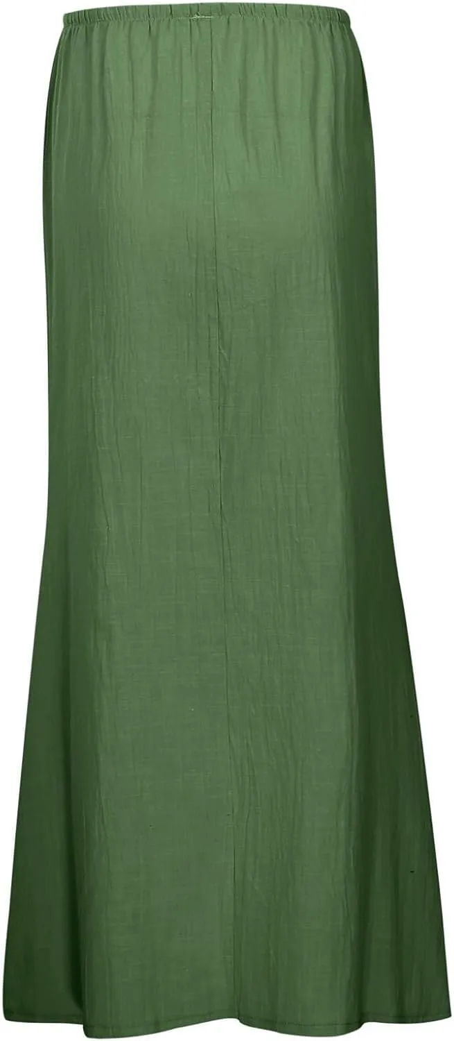 Linen Maxi Skirts for Women Drawstring High Waisted Lighweight Skirt Elastic Waisted Comfortable Straight Leg Skorts
