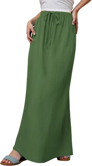 Linen Maxi Skirts for Women Drawstring High Waisted Lighweight Skirt Elastic Waisted Comfortable Straight Leg Skorts