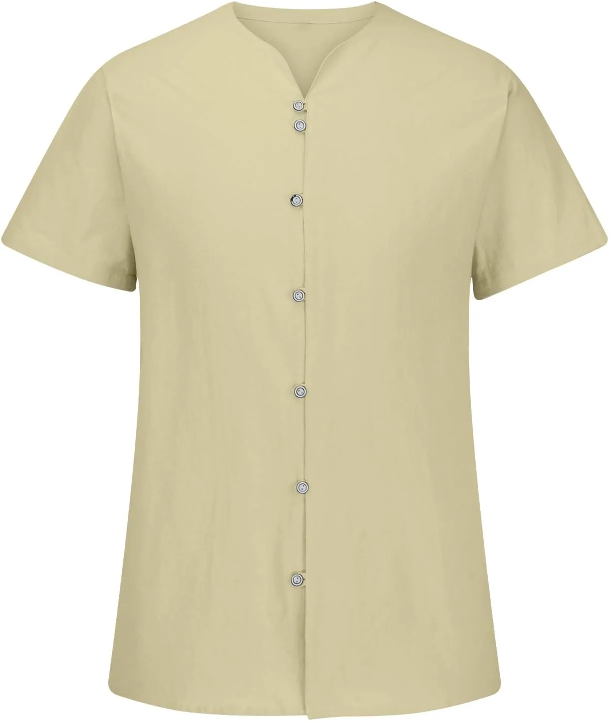 Linen Shirt Short Sleeve for Men Trendy Henley Button Down Solid Color Tee Shirts Casual Fashion 2025 Vacation Tops