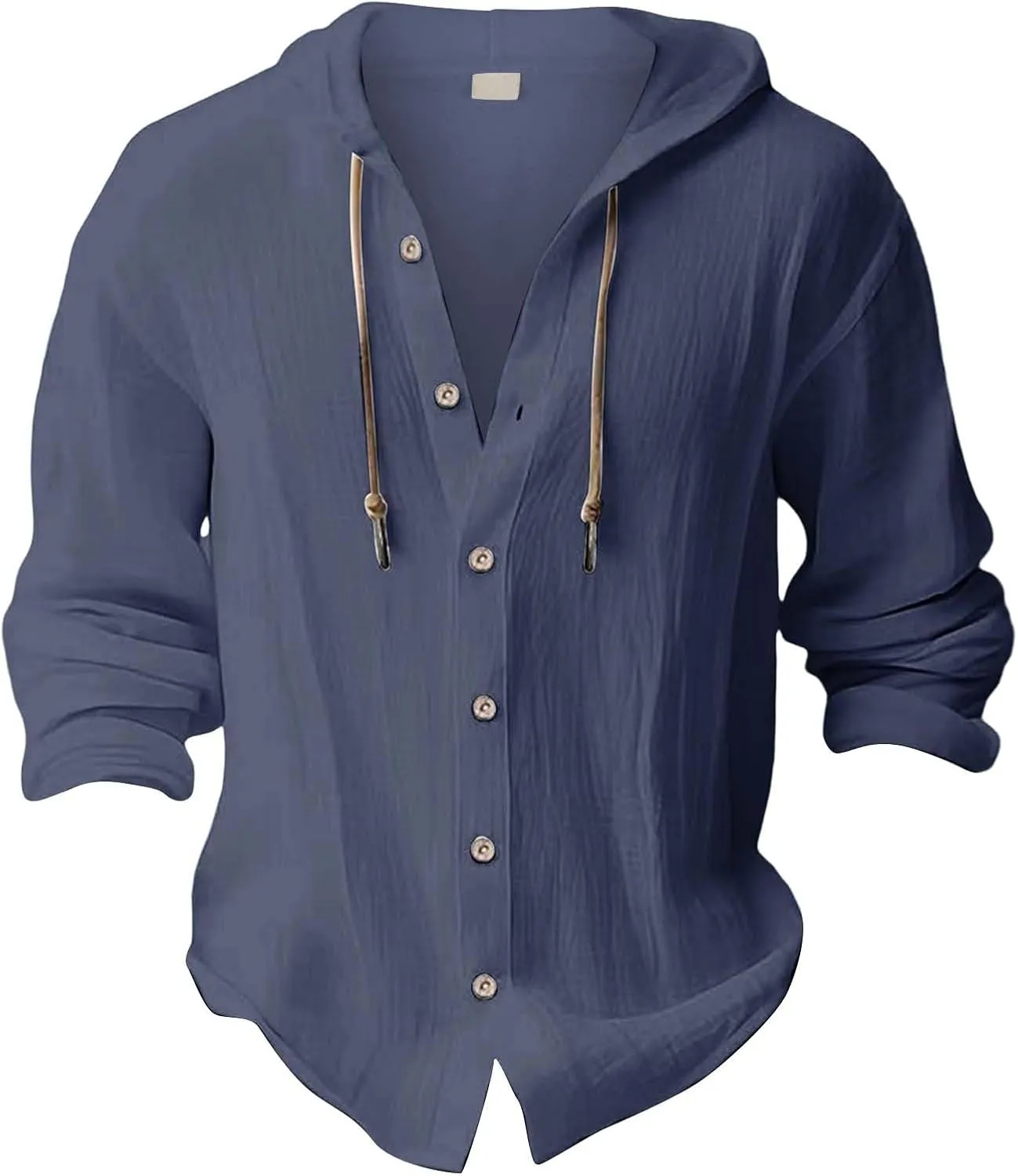 Linen Shirts for Men With Hooded Lightweight Long Sleeve Hoodies Button Up Tops Summer Beach Hawaiian T-Shirts