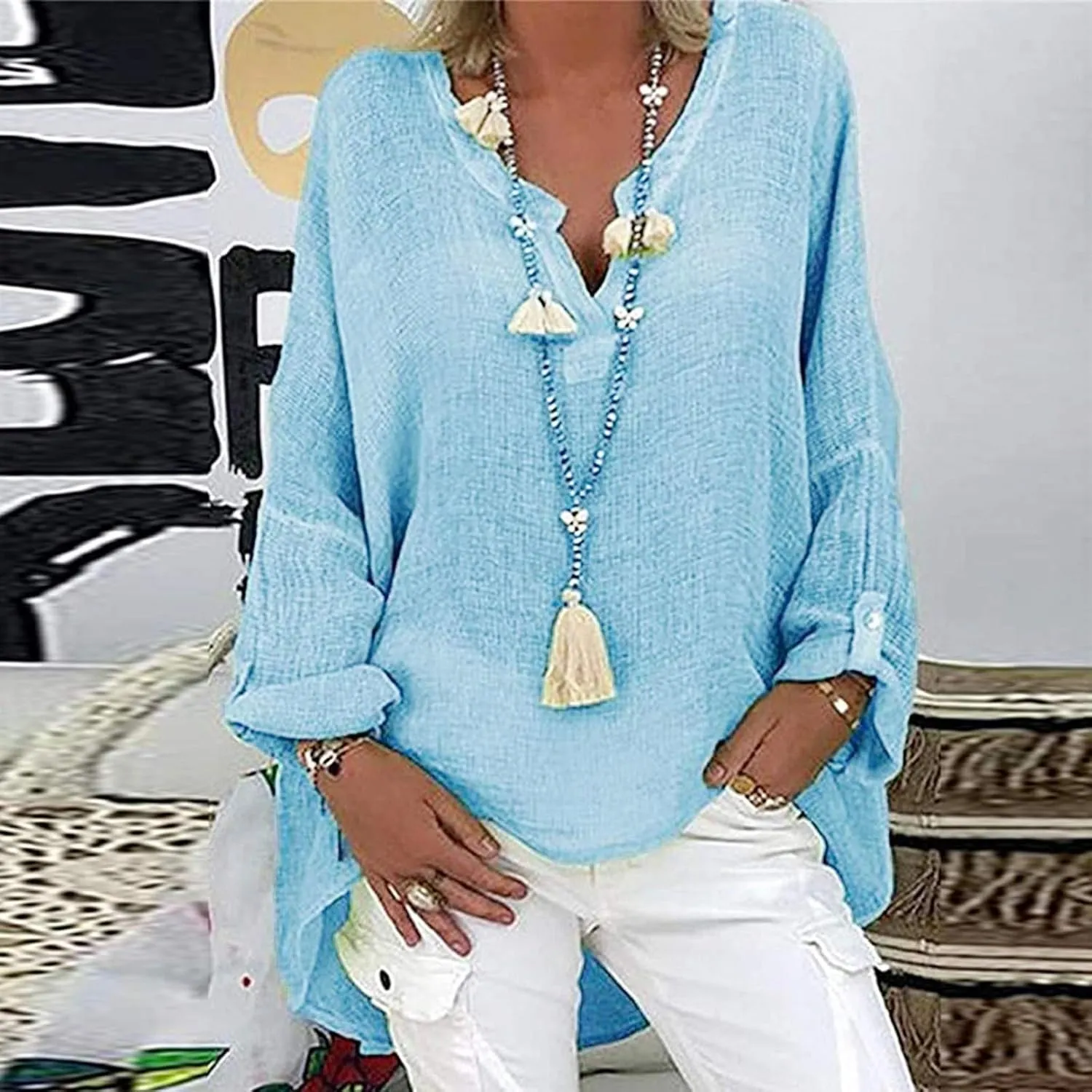 Linen Tops for Women 2025 Long Sleeve Cotton Gauze Shirt Casual Collared Blouses Loose Fit Linen Shirts Women
