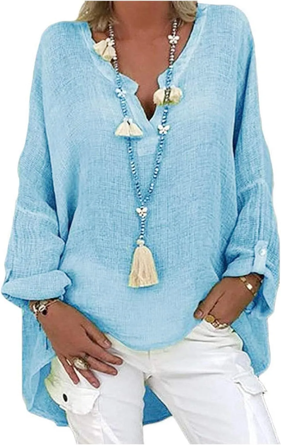 Linen Tops for Women 2025 Long Sleeve Cotton Gauze Shirt Casual Collared Blouses Loose Fit Linen Shirts Women
