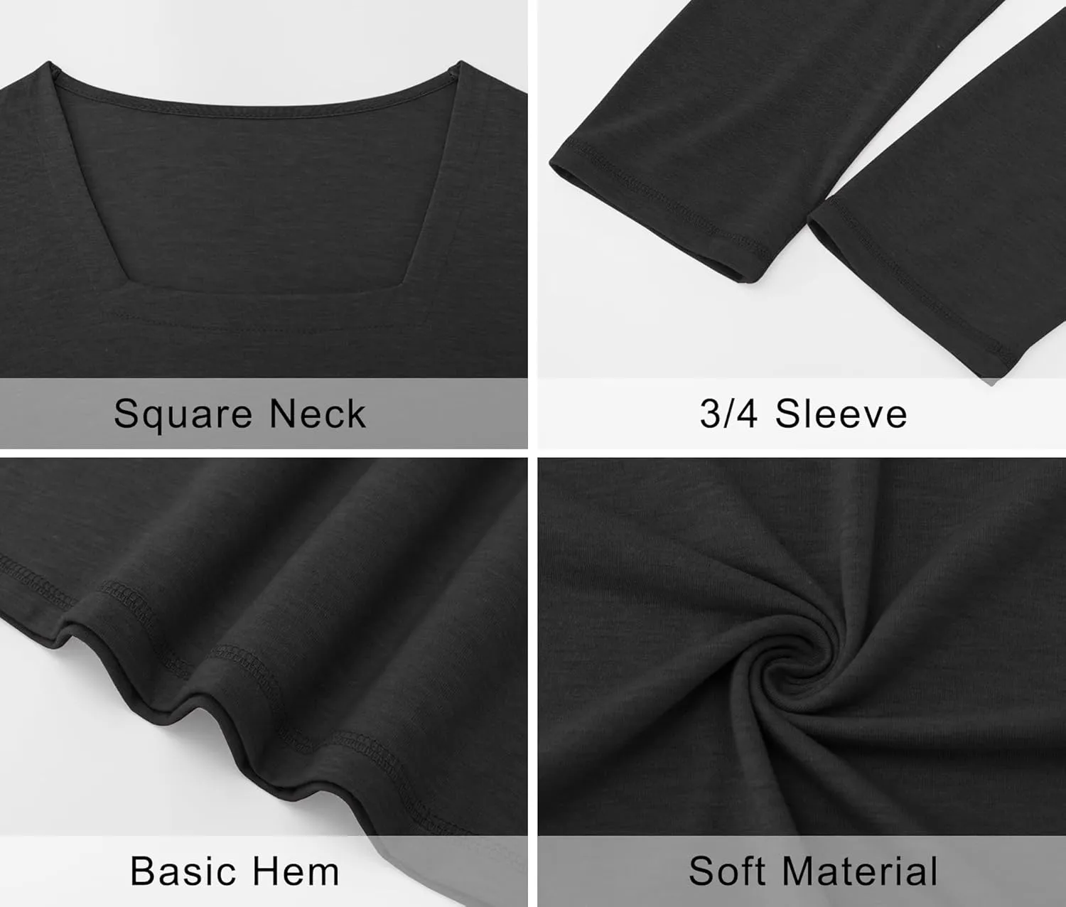 LOMON Women's 3/4 Sleeve Shirts Square Neck Summer Tops Dressy Casual Basic Tees Ladies T Shirts Blouses