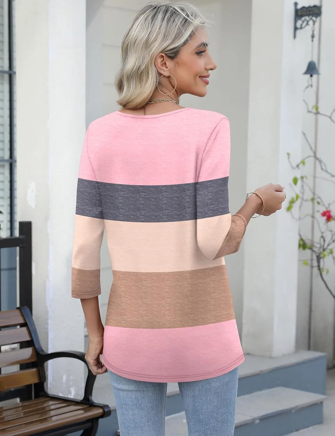 LOMON Women's 3/4 Sleeve Shirts Square Neck Summer Tops Dressy Casual Basic Tees Ladies T Shirts Blouses