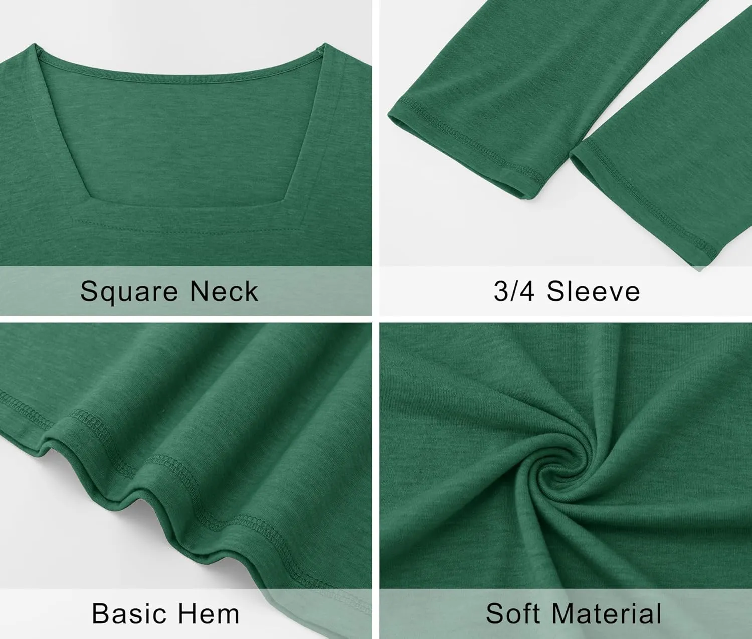 LOMON Women's 3/4 Sleeve Shirts Square Neck Summer Tops Dressy Casual Basic Tees Ladies T Shirts Blouses