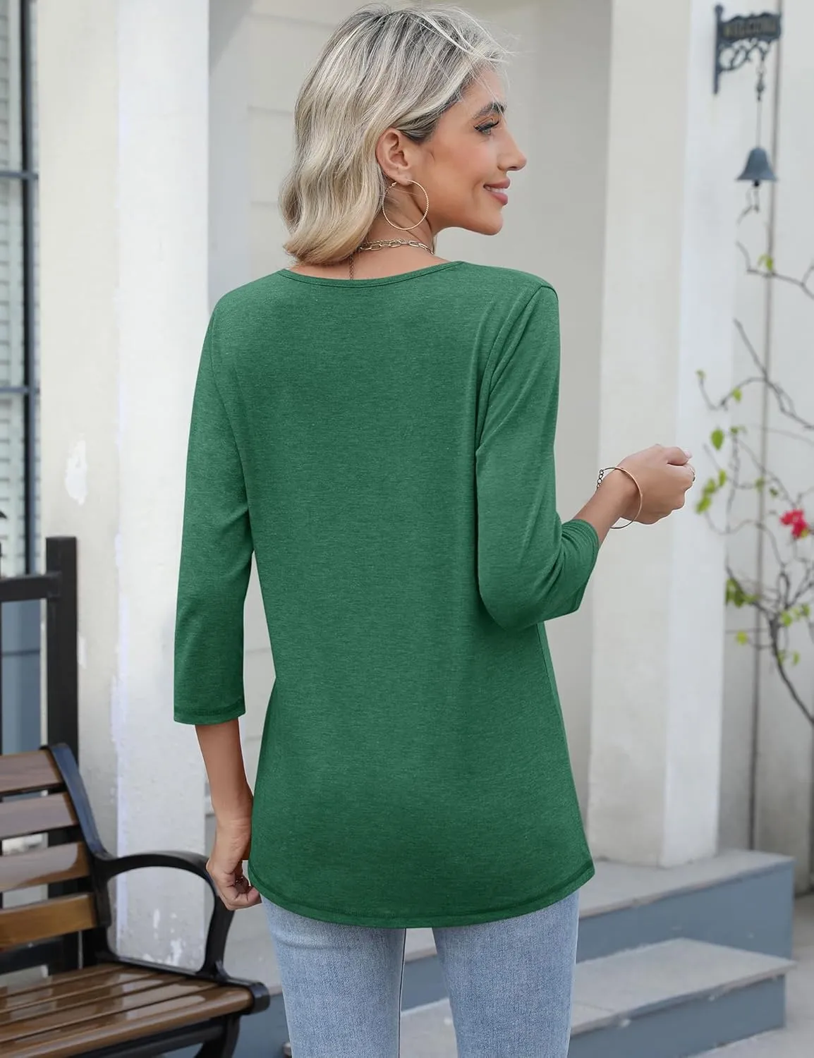 LOMON Women's 3/4 Sleeve Shirts Square Neck Summer Tops Dressy Casual Basic Tees Ladies T Shirts Blouses