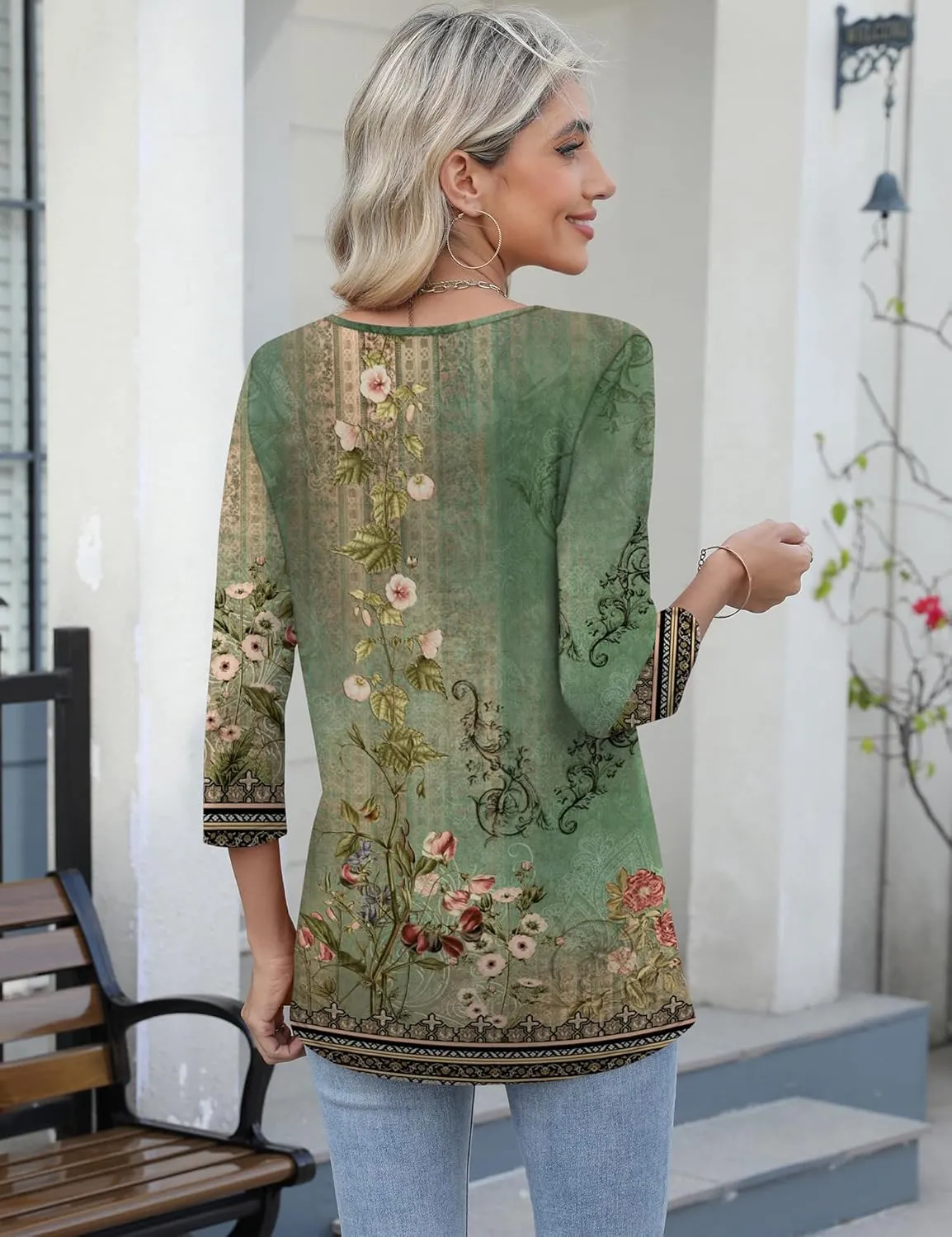 LOMON Women's 3/4 Sleeve Shirts Square Neck Summer Tops Dressy Casual Basic Tees Ladies T Shirts Blouses