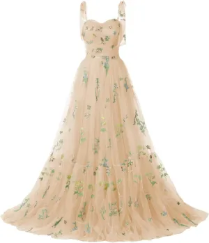 Long Flower Tulle Prom Dresses 2024 Spaghetti Straps Ball Gowns for Women WD204
