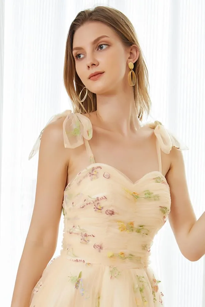 Long Flower Tulle Prom Dresses 2024 Spaghetti Straps Ball Gowns for Women WD204